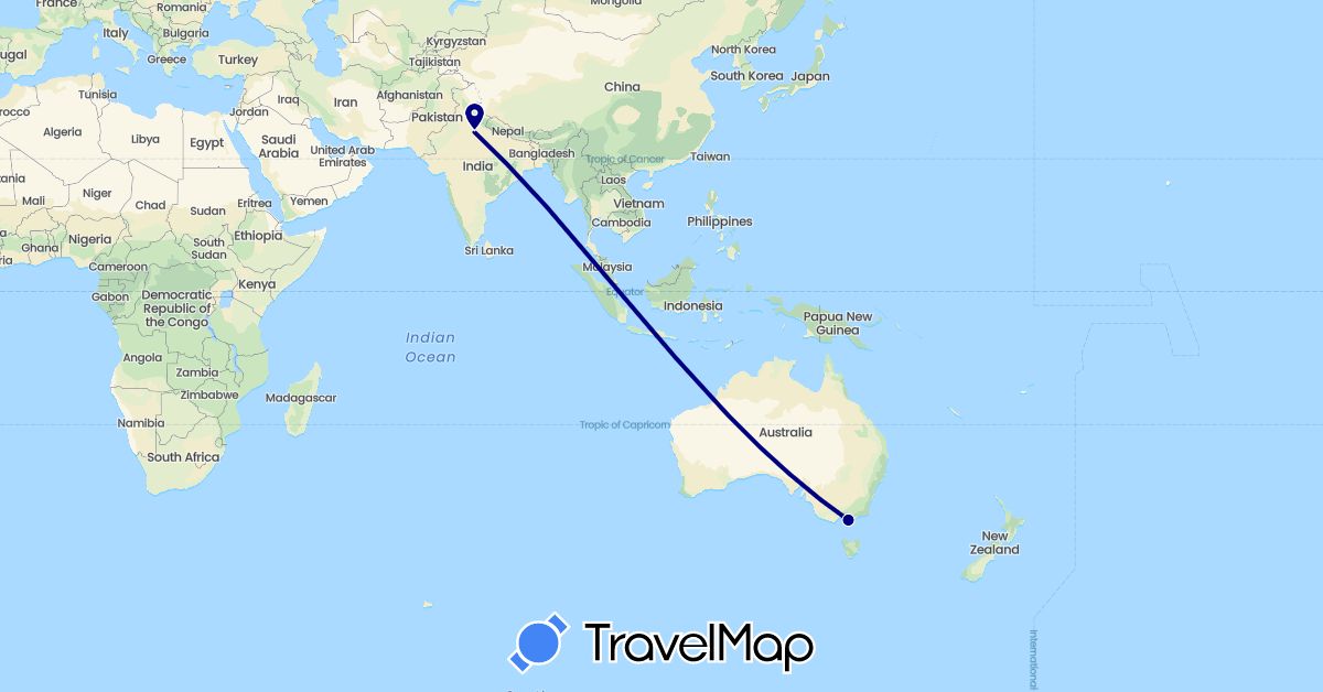 TravelMap itinerary: driving in Australia, India (Asia, Oceania)